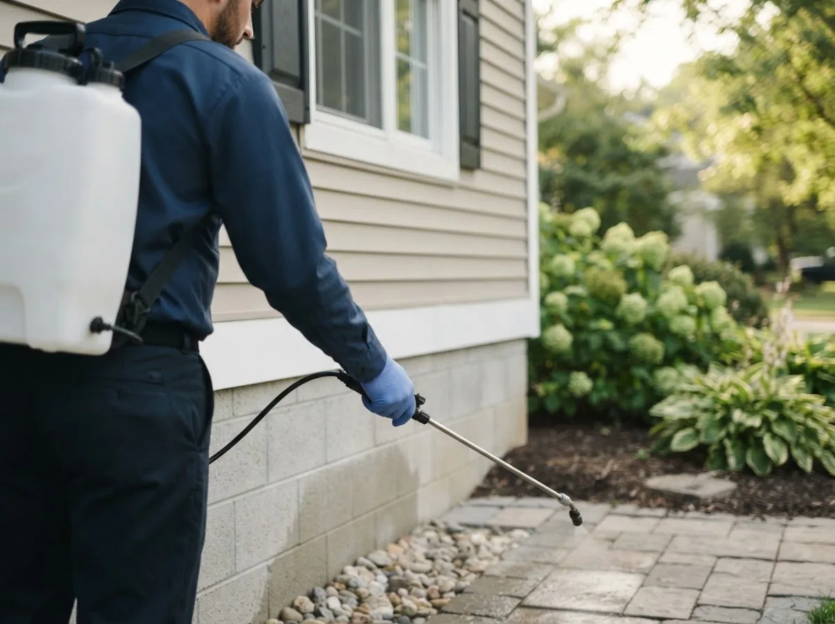 Pest control technician inspecting a home in Ideal, GA
